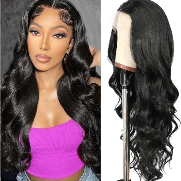 26” 13×4 Black Synthetic Lace Front Wig Real Hd Wig Pre Plucked